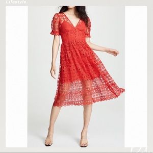 SELF PORTRAIT Red Guipure Lace Dress Size 2 (Never Worn) BNWT